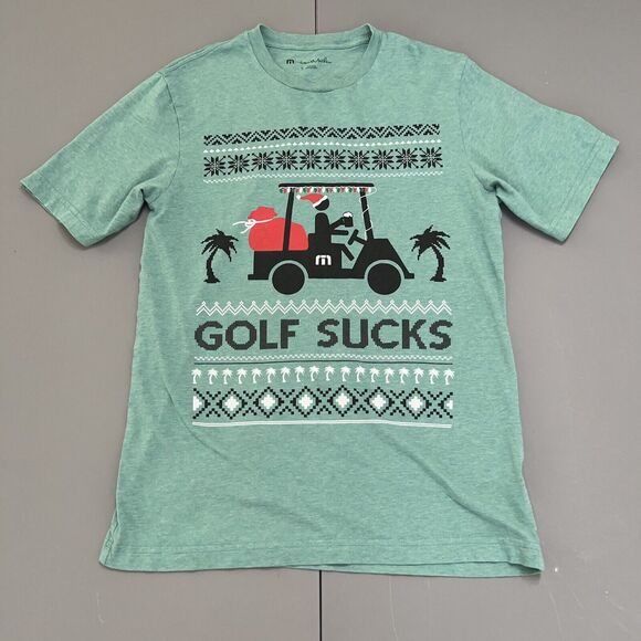 Travis Matthew Golf Sucks Tee Mens Small Green Santa Christmas Short Sleeve - Picture 1 of 8